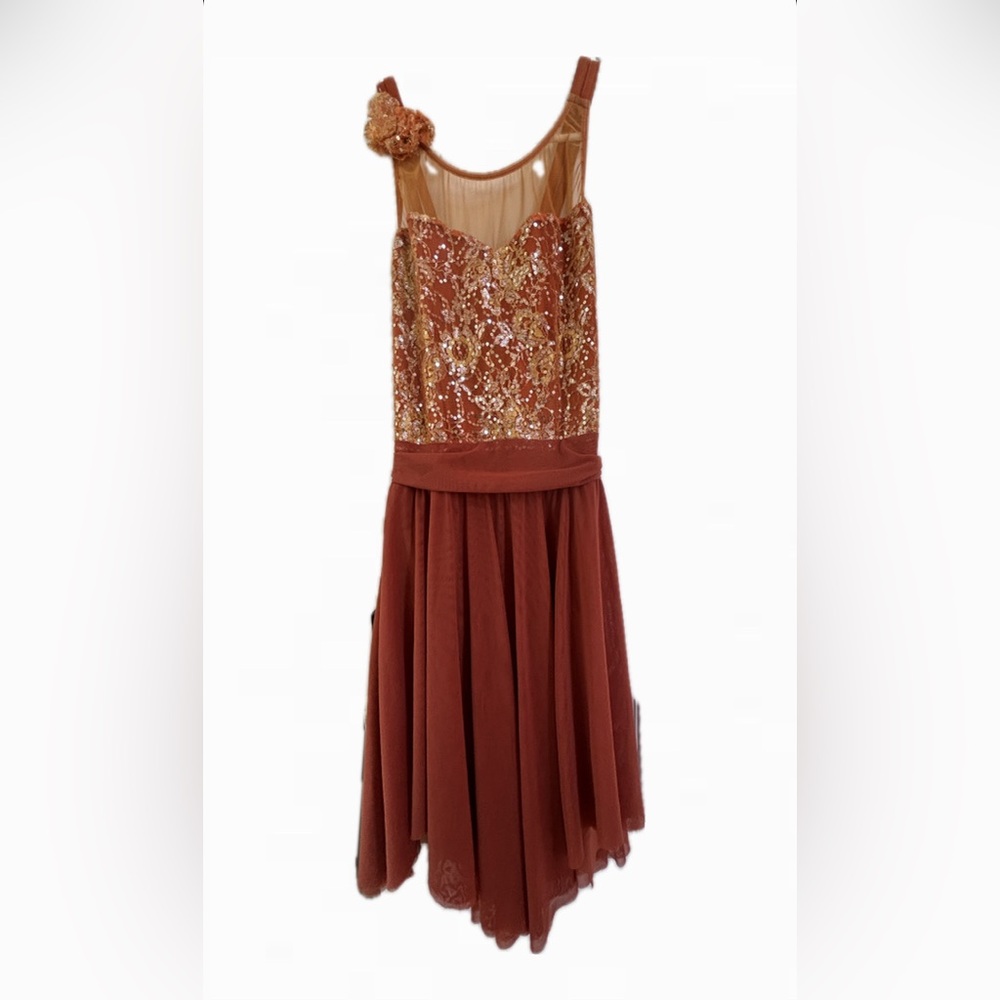 Curtain Call Costume Figure staking dance competition mute reddish-orange dress